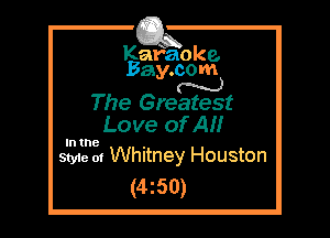 Kafaoke.
Bay.com

N
The Greatest

Love of AM

In the

Style 01 Whitney Houston
(4z50)