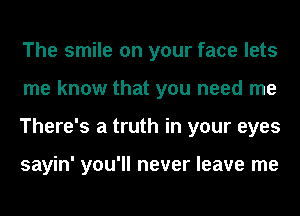 The smile on your face lets
me know that you need me
There's a truth in your eyes

sayin' you'll never leave me