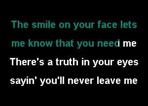 The smile on your face lets
me know that you need me
There's a truth in your eyes

sayin' you'll never leave me