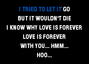 I TRIED TO LET IT GO
BUT IT WOULDN'T DIE
I KNOW WHY LOVE IS FOREVER
LOVE IS FOREVER
WITH YOU... HMM...
H00...
