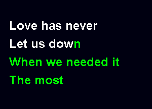 Love has never
Let us down

When we needed it
The most