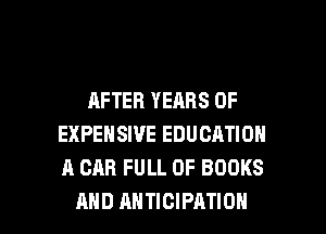 AFTER YEARS OF
EXPENSWE EDUCATION
A CAR FULL OF BOOKS

AND AHTICIPATIOH l