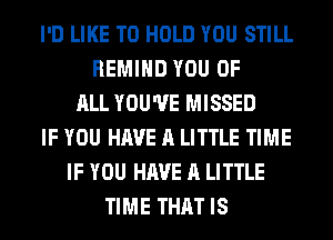 I'D LIKE TO HOLD YOU STILL
REMIHD YOU OF
ALL YOU'VE MISSED
IF YOU HAVE A LITTLE TIME
IF YOU HAVE A LITTLE
TIME THAT IS