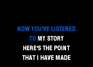 NOW YOU'VE LISTENED

TO MY STORY
HERE'S THE POINT
THAT! HAVE MADE