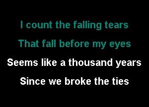 I count the falling tears
That fall before my eyes
Seems like a thousand years

Since we broke the ties
