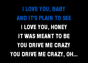 I LOVE YOU, BABY
AND IT'S PLAIN TO SEE
I LOVE YOU, HONEY
IT WAS MEANT TO BE
YOU DRIVE ME CRAZY

YOU DRIVE ME CRAZY, OH... I