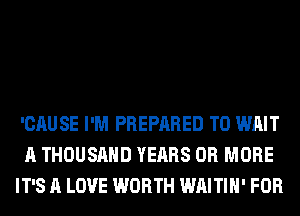 'CAUSE I'M PREPARED T0 WAIT
A THOUSAND YEARS OR MORE
IT'S A LOVE WORTH WAITIH' FOR