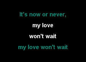 It's now or never,

my love
won't wait

my love won't wait