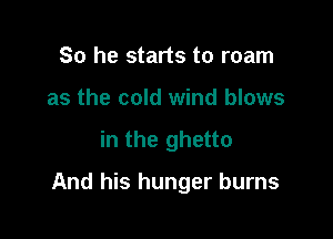 So he starts to roam
as the cold wind blows

in the ghetto

And his hunger burns