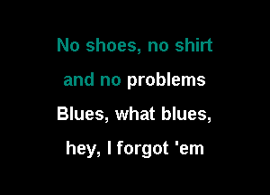 No shoes, no shirt

and no problems

Blues, what blues,

hey, I forgot 'em