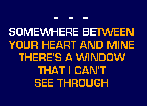SOMEINHERE BETWEEN
YOUR HEART AND MINE
THERE'S A WINDOW
THAT I CAN'T
SEE THROUGH