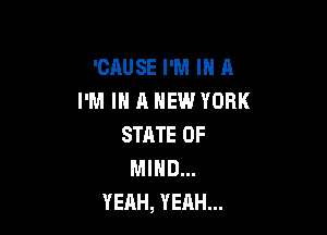 'CAUSE I'M IN A
I'M IN A NEW YORK

STATE OF
MIND...
YEAH, YEAH...