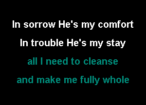 In sorrow He's my comfort
In trouble He's my stay

all I need to cleanse

and make me fully whole