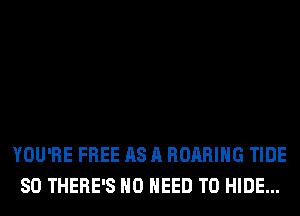 YOU'RE FREE AS A ROARIHG TIDE
SO THERE'S NO NEED TO HIDE...