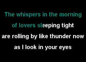 The whispers in the morning
of lovers sleeping tight
are rolling by like thunder now

as I look in your eyes