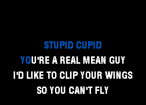 STUPID CUPID
YOU'RE A RERL MEAN GUY
I'D LIKE TO CLIPYOUR WINGS
SO YOU CAN'T FLY