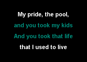 My pride, the pool,

and you took my kids

And you took that life

that I used to live