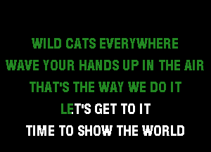 WILD CATS EVERYWHERE
WAVE YOUR HANDS UP IN THE AIR
THAT'S THE WAY WE DO IT
LET'S GET TO IT
TIME TO SHOW THE WORLD