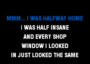 MMM... I WAS HALFWAY HOME
I WAS HALF INSANE
AND EVERY SHOP
WINDOWI LOOKED
I JUST LOOKED THE SAME