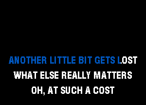 ANOTHER LITTLE BIT GETS LOST
WHAT ELSE REALLY MATTERS
0H, AT SUCH A COST