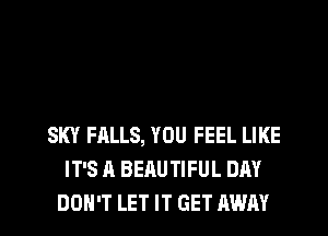 SKY FALLS, YOU FEEL LIKE
IT'S A BEAUTIFUL DAY
DON'T LET IT GET AWAY