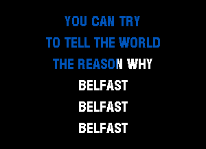 YOU CAN TRY
TO TELL THE WORLD
THE REASON WHY

BELFAST
BELFAST
BELFAST