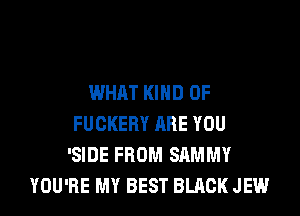 WHAT KIND OF

FUCKEBY ARE YOU
'SIDE FROM SAMMY
YOU'RE MY BEST BLACK JEW