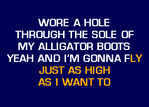 WURE A HOLE
THROUGH THE SOLE OF
MY ALLIGATOR BOOTS

YEAH AND I'M GONNA FLY

JUST AS HIGH

AS I WANT TO