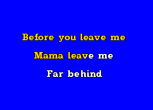 Before you leave me

Mama leave me

Far be hind
