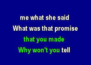 me what she said
What was that promise
that you made

Why won't you tell