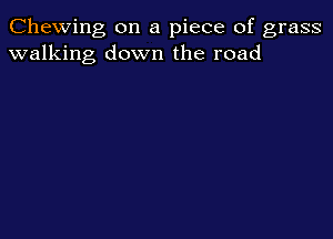 Chewing on a piece of grass
walking down the road