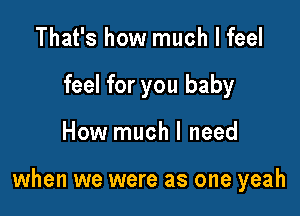 That's how much I feel
feel for you baby

How much I need

when we were as one yeah