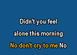 Didn't you feel

alone this morning

No don't cry to me No