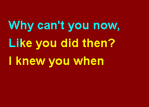 Why can't you now,
Like you did then?

I knew you when