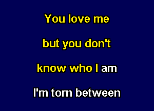 You love me

but you don't

know who I am

I'm torn between