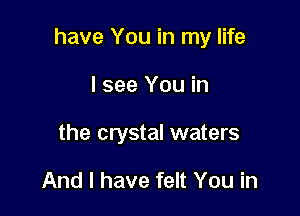 have You in my life

I see You in
the crystal waters

And I have felt You in