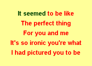 It seemed to be like
The perfect thing
For you and me
It's so ironic you're what
I had pictured you to be