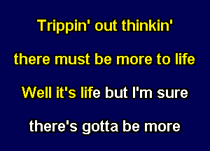 Trippin' out thinkin'
there must be more to life
Well it's life but I'm sure

there's gotta be more