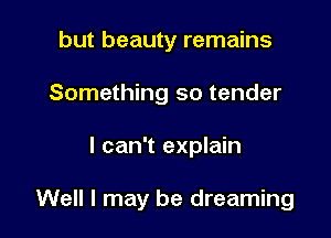 but beauty remains
Something so tender

I can't explain

Well I may be dreaming