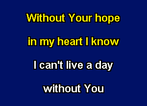 Without Your hope

in my heart I know

I can't live a day

without You