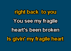 right back to you
You see my fragile

heart's been broken

Is givin' my fragile heart