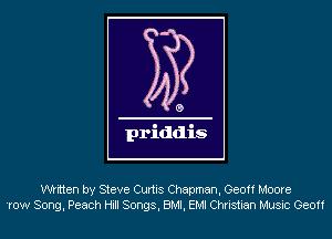 written by Steve Curtis Chapman, Geoff Moore
'row Song, Peach Hill Songs, BMI, EMI Christian Music Geoff