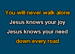 You will never walk alone

Jesus knows yourjoy

Jesus knows your need

down every road