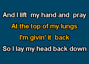 And I lift my hand and pray

At the top of my lungs
I'm givin' it back
So I lay my head back down