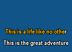 This is a life like no other

This is the great adventure