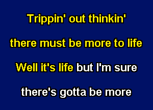 Trippin' out thinkin'
there must be more to life
Well it's life but I'm sure

there's gotta be more