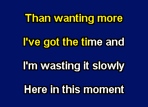 Than wanting more

I've got the time and

I'm wasting it slowly

Here in this moment