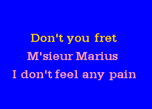 Don't you fret
M'sieur Marius

I don't feel any pain