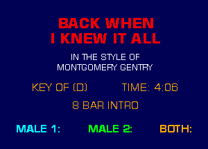 IN THE STYLE 0F
MONTGOMERY GENTRY

KEY OF (DJ TIMEi 408
8 BAR INTRO

MALE 1t MALE 22 BUTHZ
