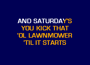 AND SATURDAYS
YOU KICK THAT

'OL LAWNMOWER
'TIL IT STARTS